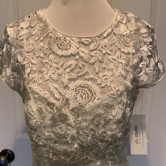 DB Studio High-Neck Metallic Lace Mermaid Wedding Dress - Picture 3 of 10